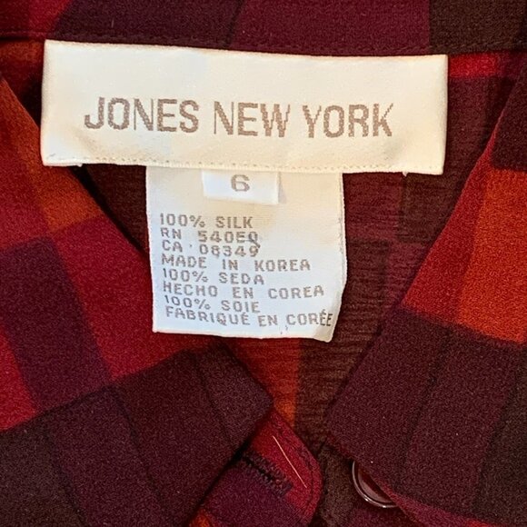 Jones New York Sheer Silk Button Up Blouse Sz 6 Burgundy Multicolor #27M - Picture 7 of 8